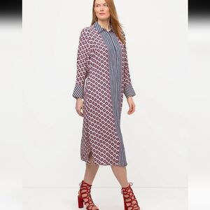 Ulla Popken geometric print shirt dress nautical plus size 20/22